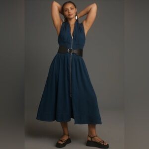 Anthropologie Maeve Tommie Cap-Sleeve Smocked midi dress